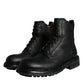 Dolce & Gabbana Black Lace Up Mid Calf Boots Men Shoes