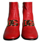 Dolce & Gabbana Red Lambskin Leather Men Ankle Boots Shoes