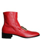 Dolce & Gabbana Red Lambskin Leather Men Ankle Boots Shoes