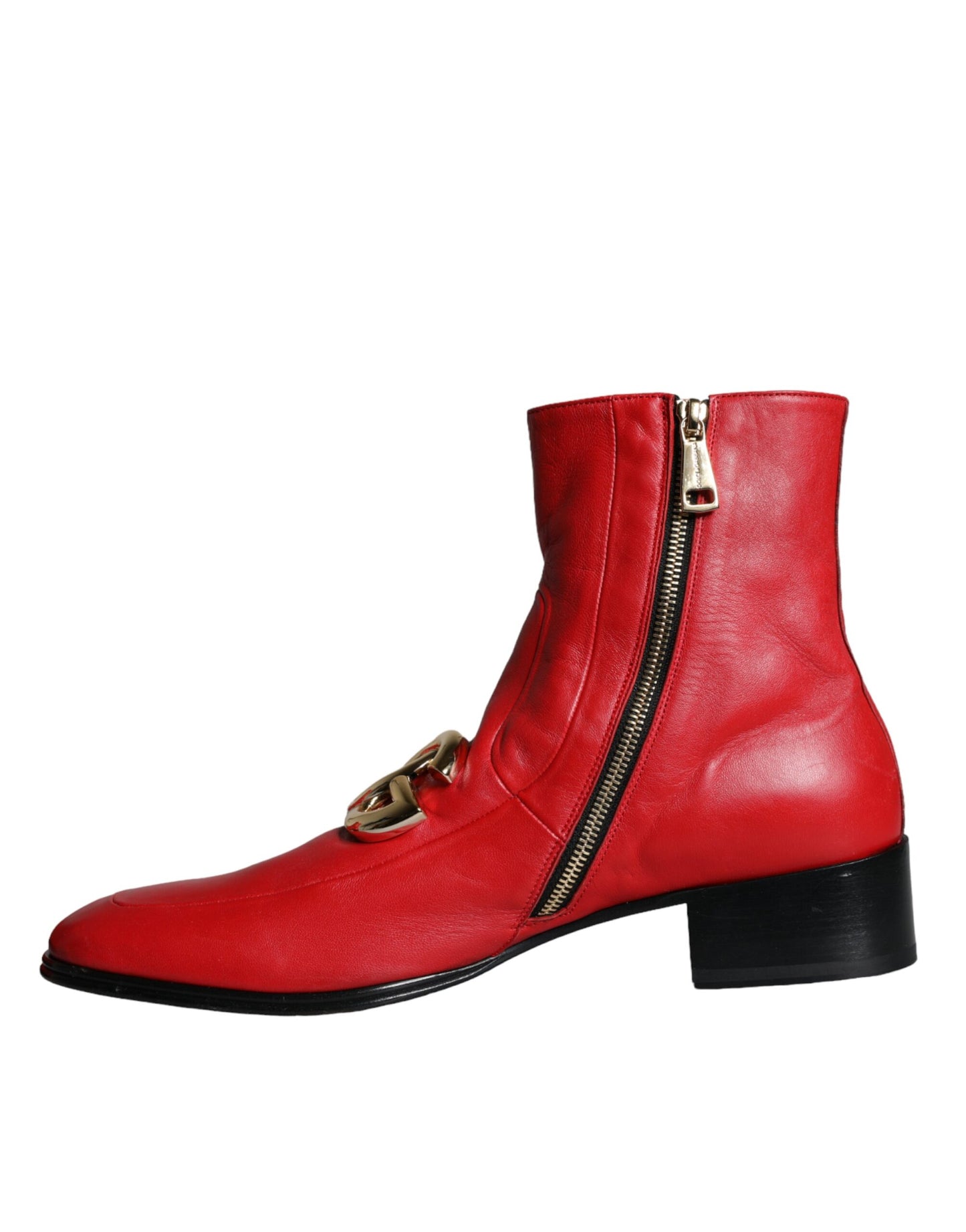 Dolce & Gabbana Red Lambskin Leather Men Ankle Boots Shoes