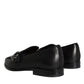 Dolce & Gabbana Black Leather Logo Loafers Men Dress Shoes