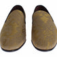 Dolce & Gabbana Yellow Gold Silk Baroque Loafers Shoes