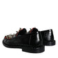 Dolce & Gabbana Black Leopard Print Studs Leather Loafers Shoes