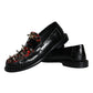 Dolce & Gabbana Black Leopard Print Studs Leather Loafers Shoes