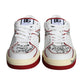 Dolce & Gabbana Red White Printed Leather Low Top Men Sneakers Shoes