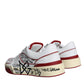 Dolce & Gabbana Red White Printed Leather Low Top Men Sneakers Shoes