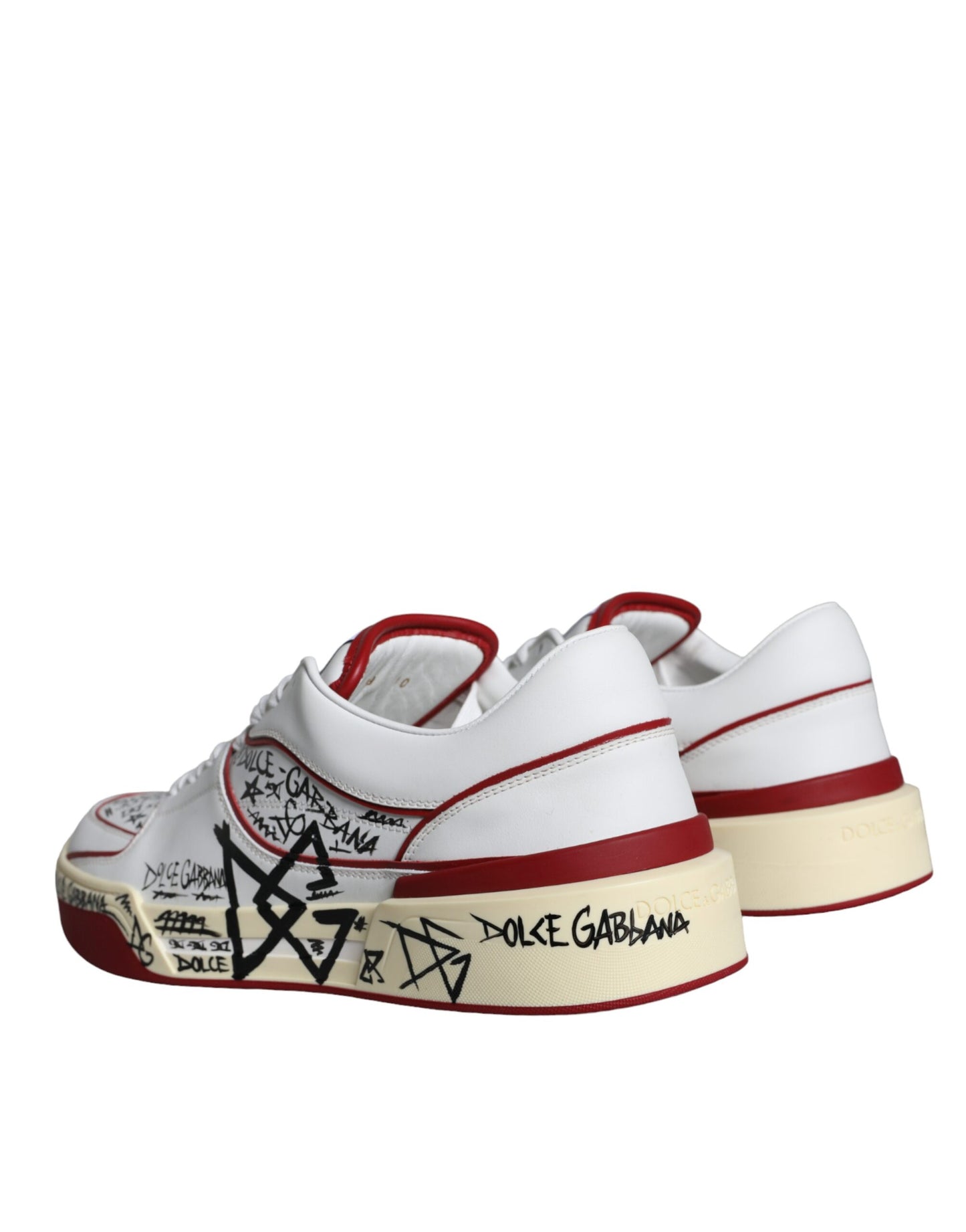 Dolce & Gabbana Red White Printed Leather Low Top Men Sneakers Shoes