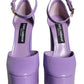 Dolce & Gabbana Purple Leather Platform Ankle Strap Sandals Shoes