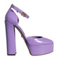 Dolce & Gabbana Purple Leather Platform Ankle Strap Sandals Shoes