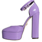 Dolce & Gabbana Purple Leather Platform Ankle Strap Sandals Shoes