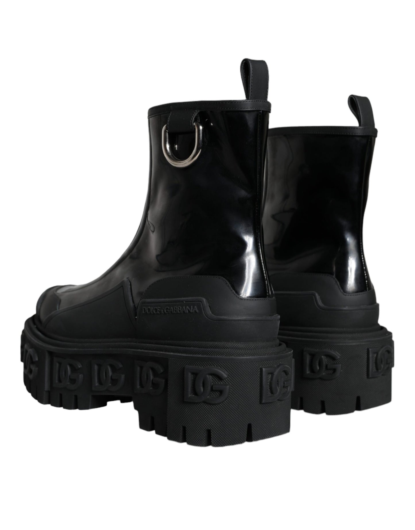 Dolce & Gabbana Black Leather Rubber Logo Ankle Boots Shoes