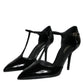 Dolce & Gabbana Black Leather T-strap Stiletto High Heels Shoes