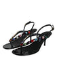 Dolce & Gabbana Black Leather Crystal Slingback Sandals Shoes