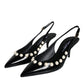 Dolce & Gabbana Black Leather Faux Pearl Heel Slingback Shoes