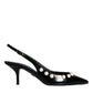 Dolce & Gabbana Black Leather Faux Pearl Heel Slingback Shoes