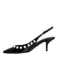 Dolce & Gabbana Black Leather Faux Pearl Heel Slingback Shoes