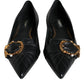 Dolce & Gabbana Black Devotion Leather Pointy Flats Shoes