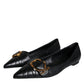 Dolce & Gabbana Black Devotion Leather Pointy Flats Shoes