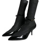 Dolce & Gabbana Black Leather Stilettos Booties Socks Shoes