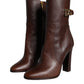 Dolce & Gabbana Brown Leather Heels Mid Calf Boots Shoes