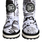 Dolce & Gabbana White Padded Logo Print Mid Calf Boots Shoes