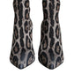 Dolce & Gabbana Gray Leopard Stretch Heels Ankle Boots Shoes