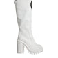 Dolce & Gabbana White Cotton Logo Heels Knee High Boots Shoes