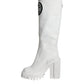 Dolce & Gabbana White Cotton Logo Heels Knee High Boots Shoes