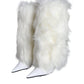 Dolce & Gabbana White Fur Leather Heels Mid Calf Boots Shoes