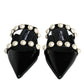 Dolce & Gabbana Black Leather Pearls Slides Sandals Shoes