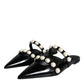 Dolce & Gabbana Black Leather Pearls Slides Sandals Shoes