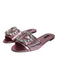 Dolce & Gabbana Metallic Pink Crystal Leather Flats Sandals Shoes