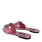 Dolce & Gabbana Metallic Pink Crystal Leather Flats Sandals Shoes