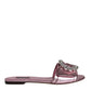 Dolce & Gabbana Metallic Pink Crystal Leather Flats Sandals Shoes