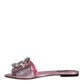 Dolce & Gabbana Metallic Pink Crystal Leather Flats Sandals Shoes