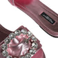 Dolce & Gabbana Metallic Pink Crystal Leather Flats Sandals Shoes