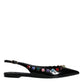 Dolce & Gabbana Black Leather Crystal Flats Slingback Shoes