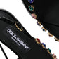 Dolce & Gabbana Black Leather Crystal Flats Slingback Shoes