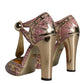 Dolce & Gabbana Pink Gold Leather Pumps T-strap Sandals Shoes