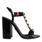 Dolce & Gabbana Black Crystal Leather T-strap Sandals Shoes