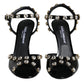 Dolce & Gabbana Black Leather Crystal Ankle Strap Sandals Shoes