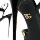 Dolce & Gabbana Black Leather Crystal Ankle Strap Sandals Shoes