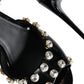 Dolce & Gabbana Black Leather Crystal Ankle Strap Sandals Shoes