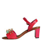 Dolce & Gabbana Fuchsia Leather Embellished Keira Sandals Shoes