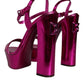 Dolce & Gabbana Fuchsia Leather Platform Logo Keira Sandals Shoes