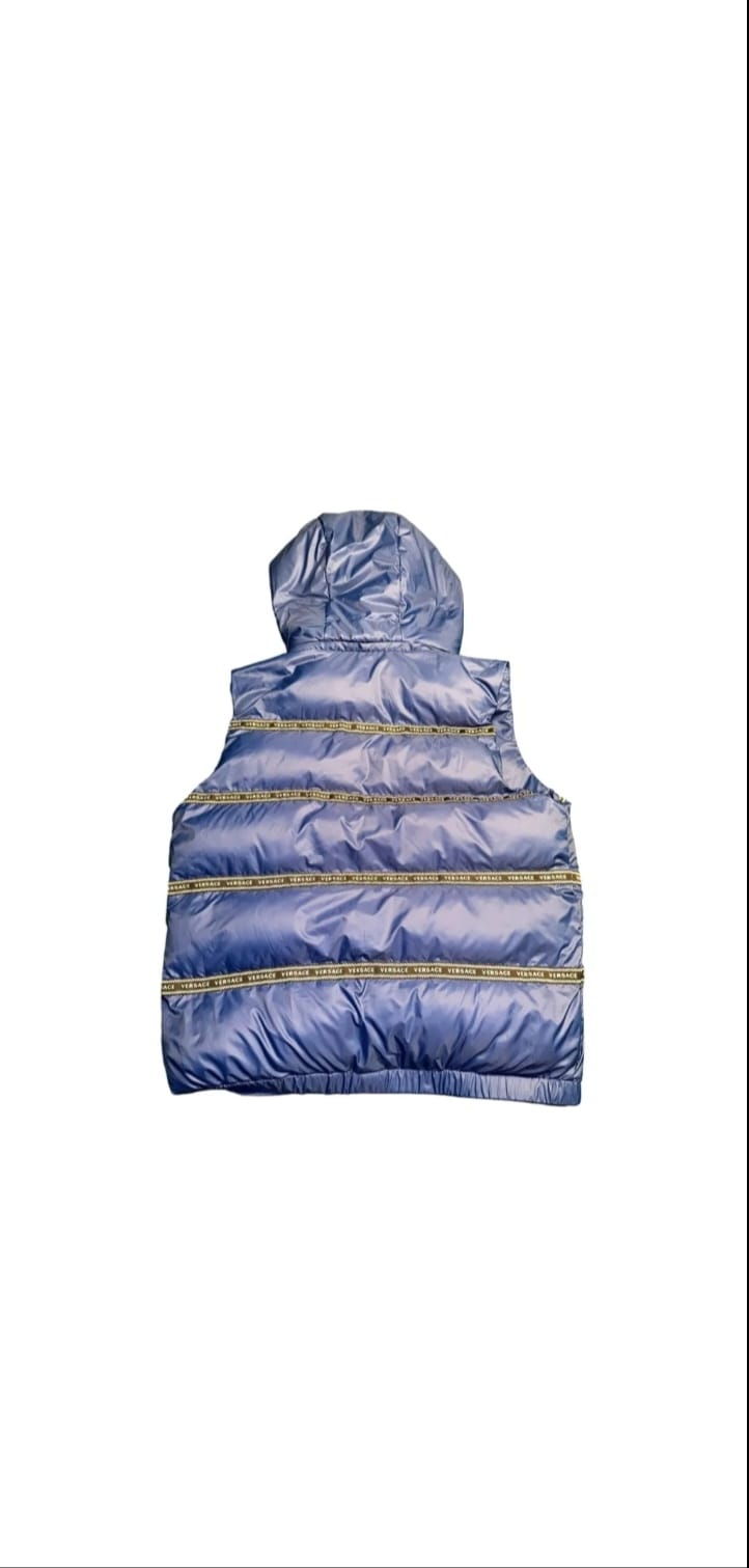 Versace Elegant Blue Logo Band Vest with Detachable Hood