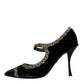 Dolce & Gabbana Black Mary Janes Velvet Gold Pumps Shoes