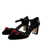 Dolce & Gabbana Black Velvet Roses Ankle Strap Pumps Shoes