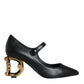 Dolce & Gabbana Black Leather Logo Heels Mary Janes Pumps Shoes