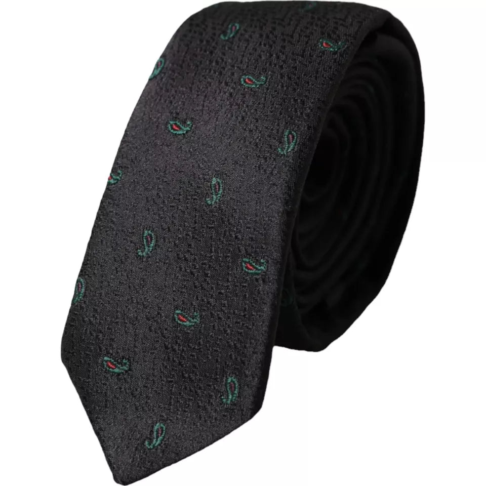 Dolce & Gabbana Black Fantasy 100% Silk Adjustable Men Tie